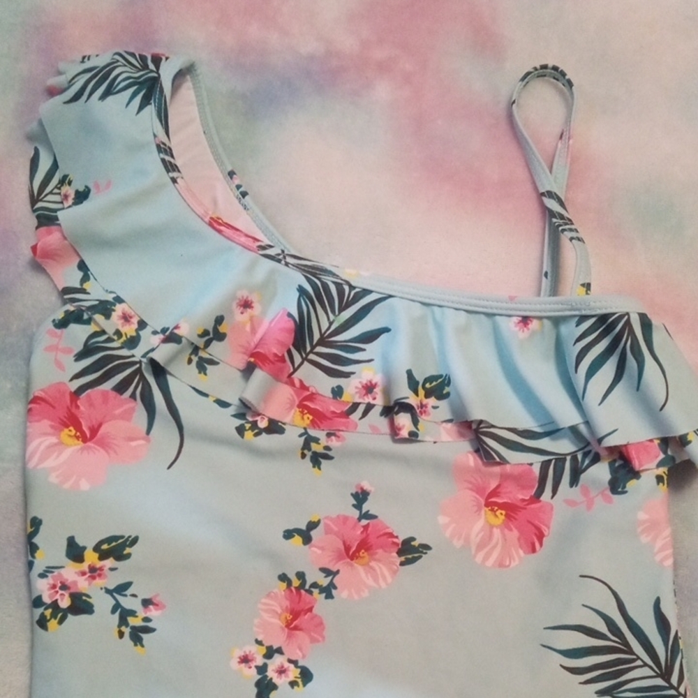 Floral Ruffle One-Shoulder Swimsuit - Picture 3 of 9